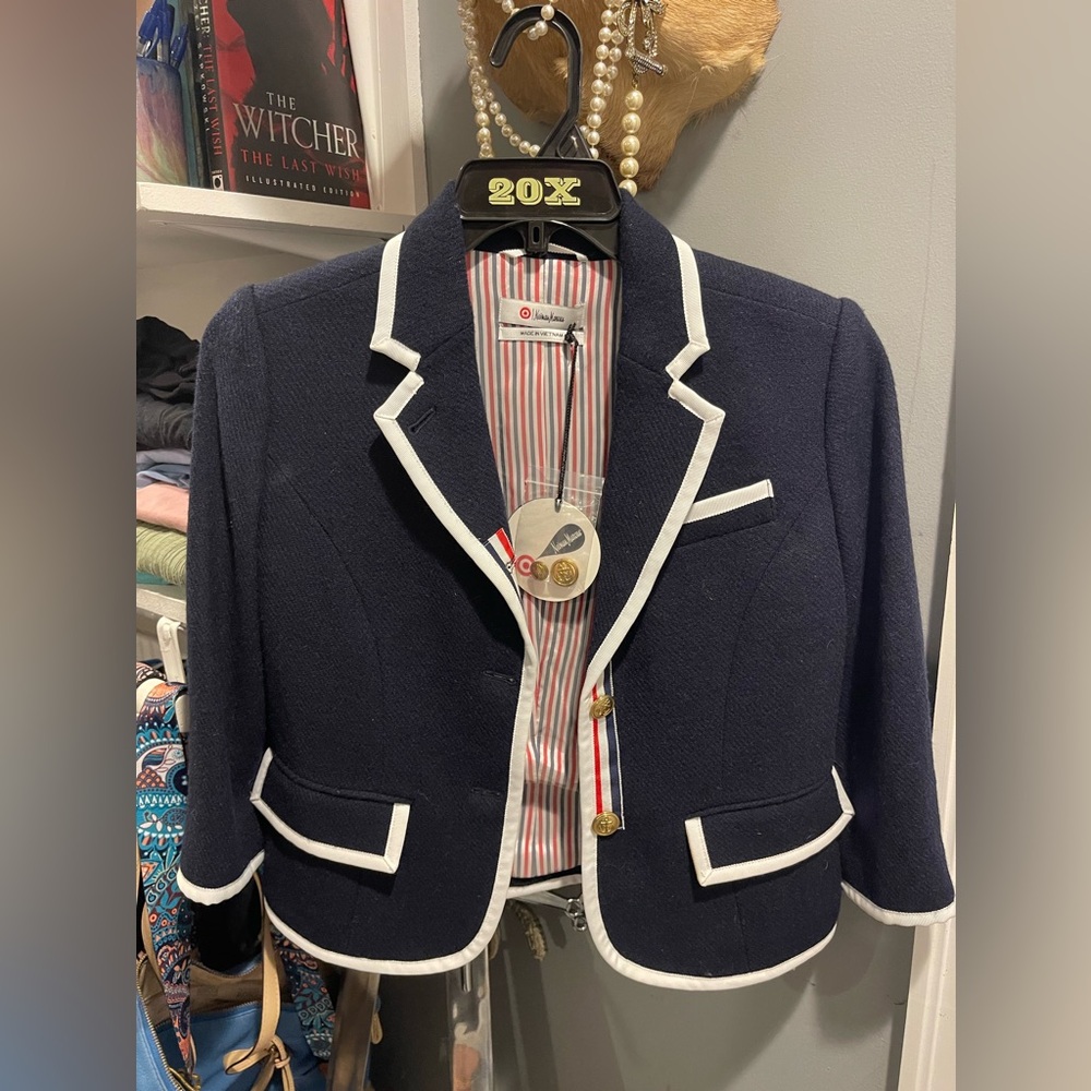 Neiman Marcus Navy Blue Blazer with White Trim